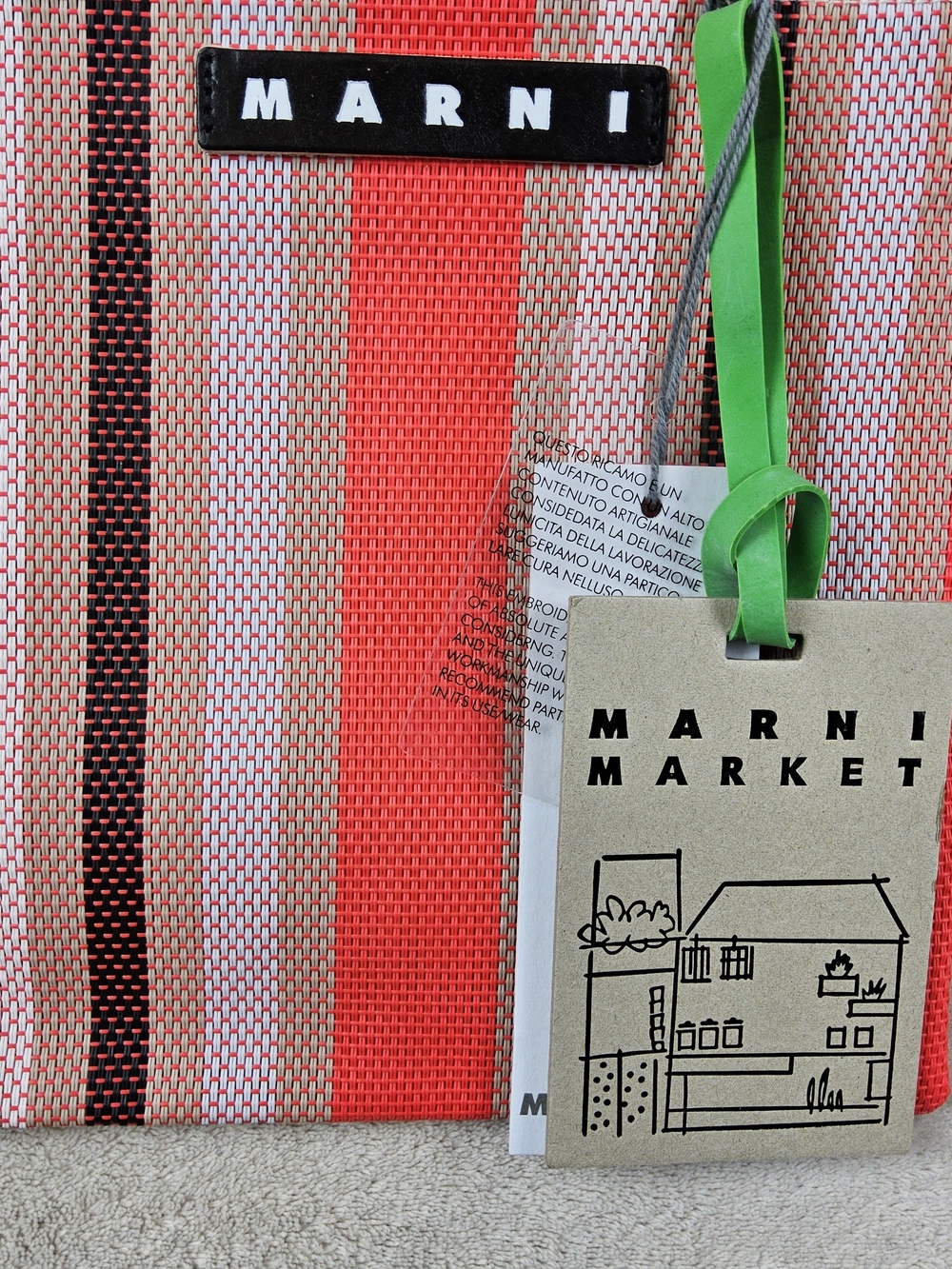 Marni Striped Tote with Coral and Brown Accents - Picture 3 of 5